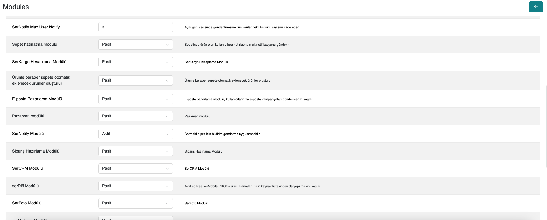 Modül Ayarları