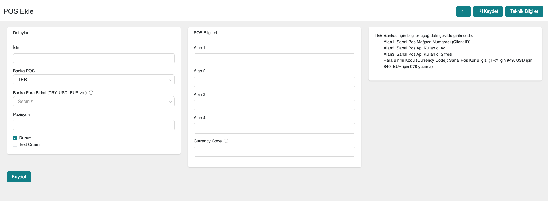 Paneldeki Sanal POS Ayarları
