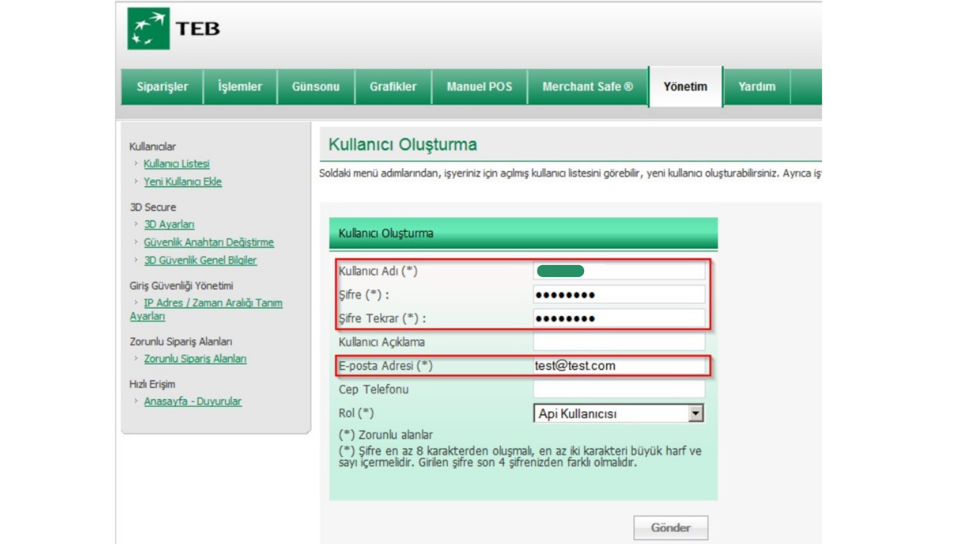 Paneldeki Sanal POS Ayarları
