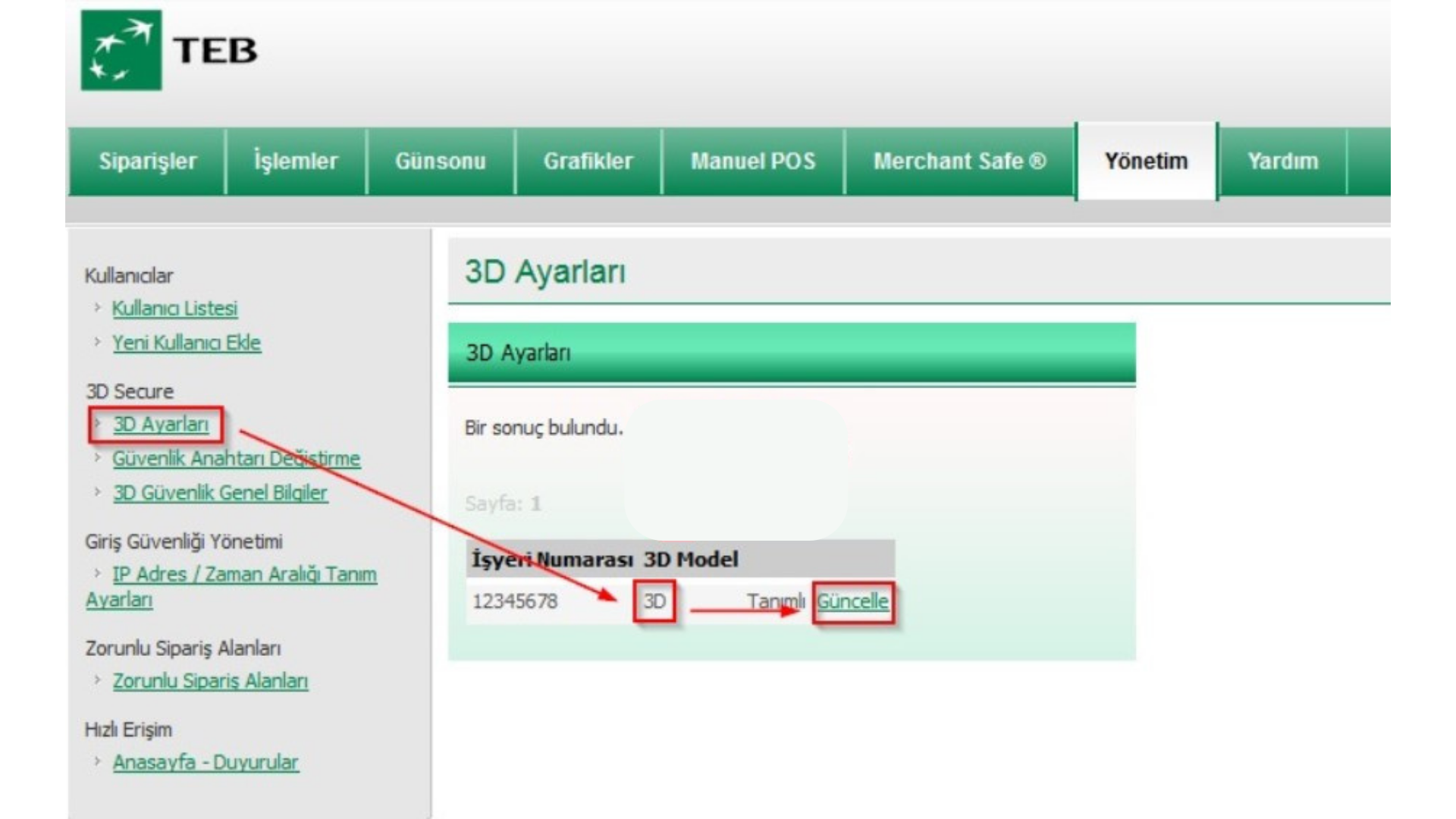 Paneldeki Sanal POS Ayarları