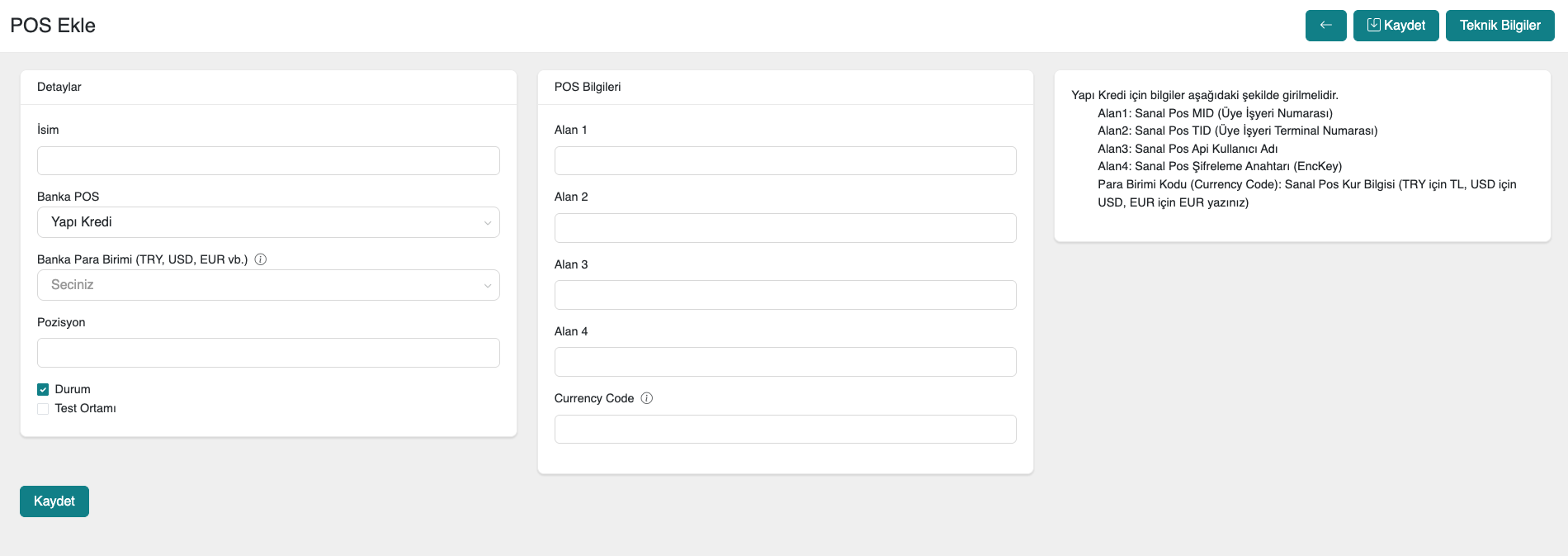 Paneldeki Sanal POS Ayarları