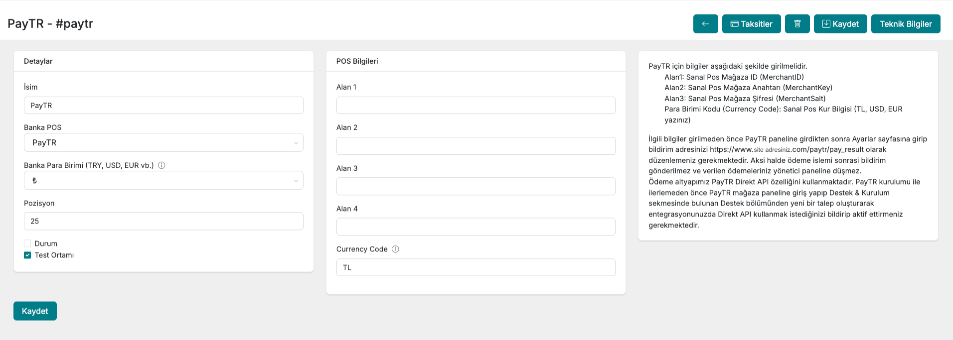 Paneldeki Sanal POS Ayarları